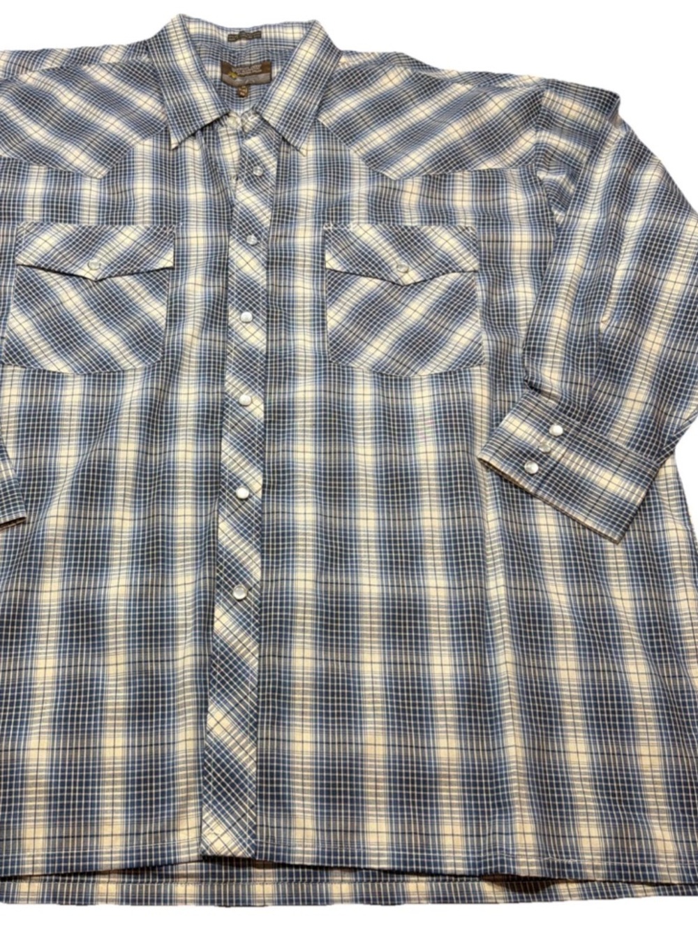 Outlaw Western Wear BLACK BLUE PLAID Shirt MEN 2XL 18-18.5 BIG Pearl Snap Cowboy
